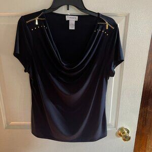 Carmen Marc Valvo Womens Size L Blue Top Studded Zipper Shoulders